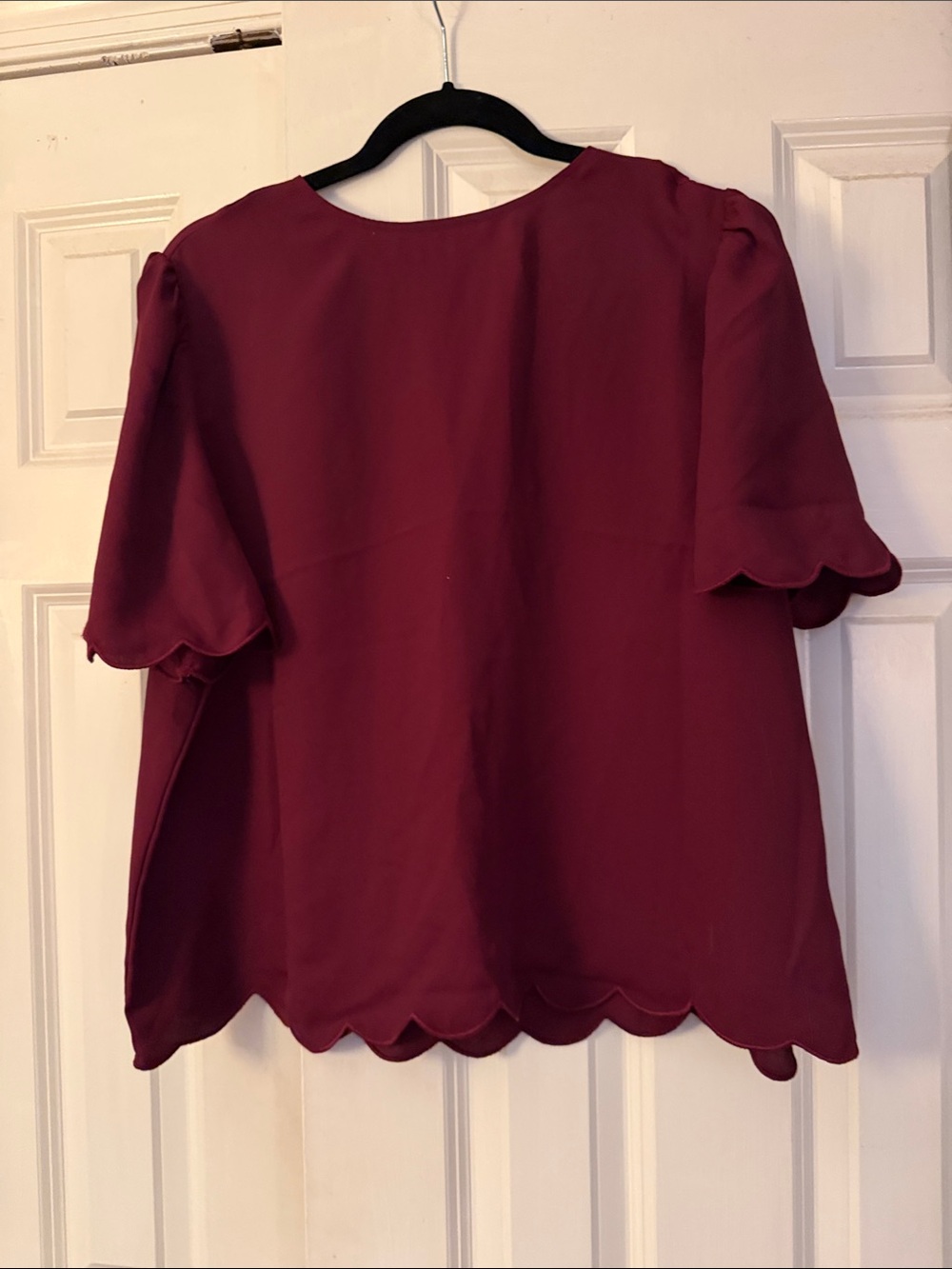 Express Burgundy Scallop Hem Short Sleeve Blouse